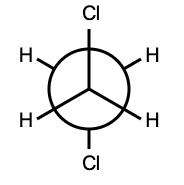 1,2-dichloroethane anti Newman projection with the two chlorine atoms 180 degrees apart