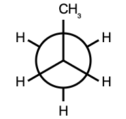 Propane staggered Newman projection down C1-C2 with a methyl group on the back carbon