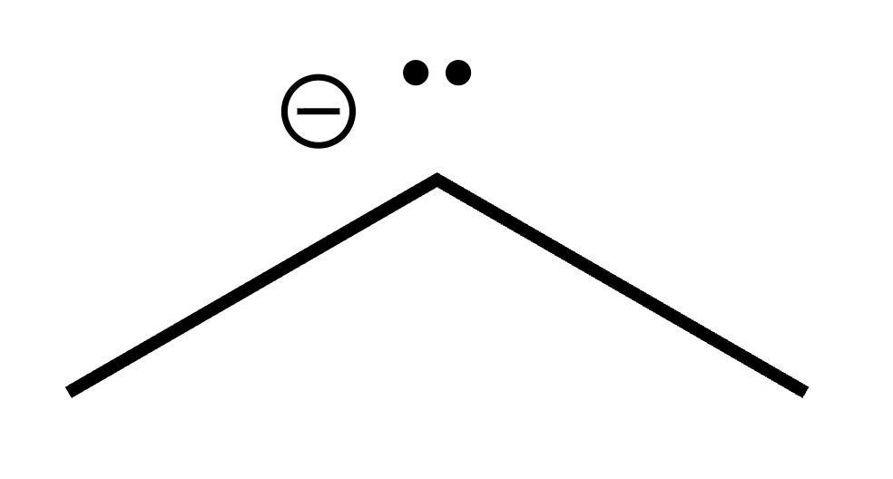Carbanion, carbon with 3 bonds and 1 lone pair, negative charge shown