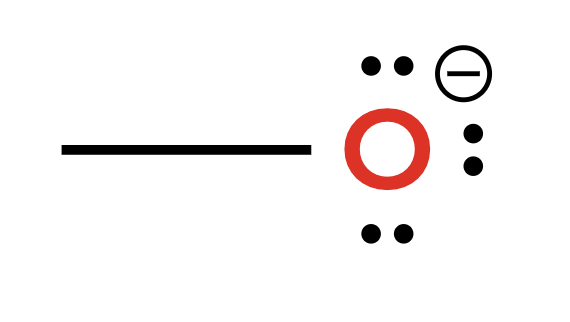 Negative oxygen with 1 bond and 3 lone pairs and a minus sign