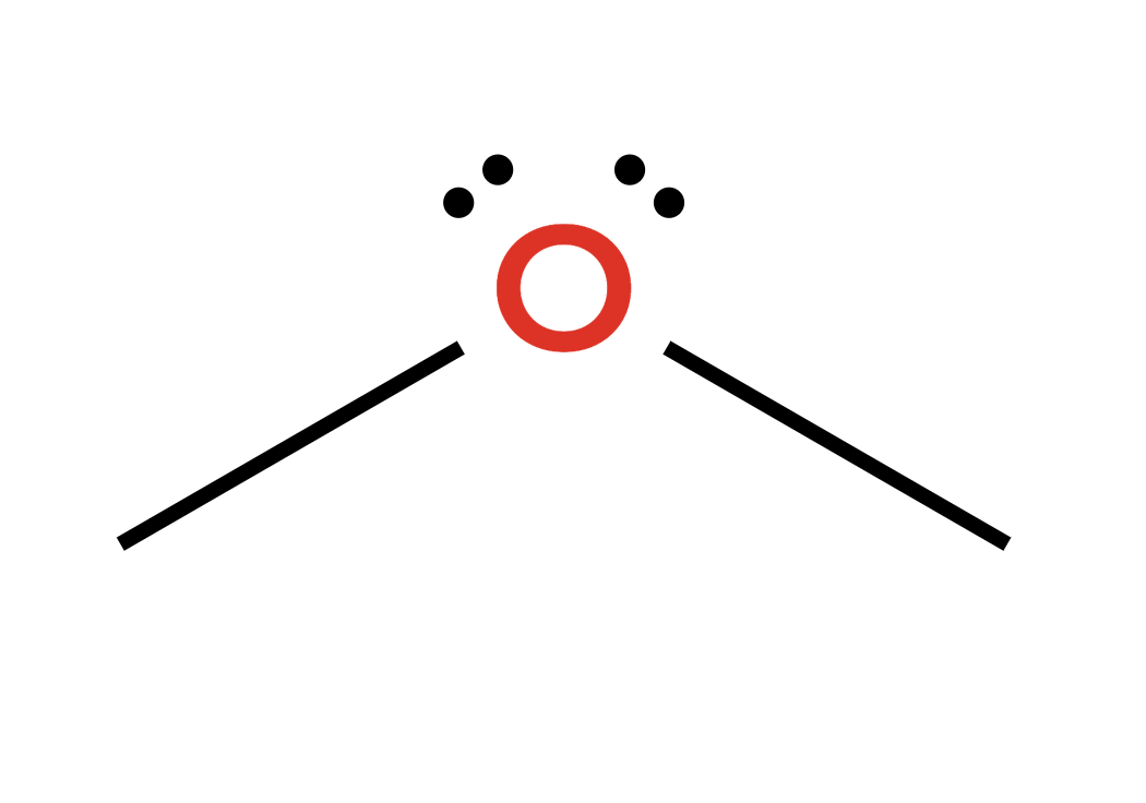 Neutral oxygen with 2 bonds and 2 lone pairs shown