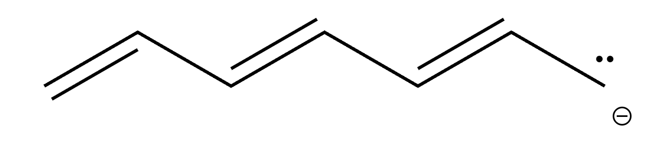Conjugated anion system spanning three connected pi bonds with delocalization possible at multiple positions