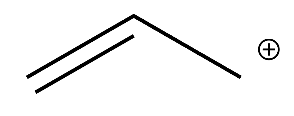 Allyl cation — C1=C2-C3+ with positive charge on terminal carbon