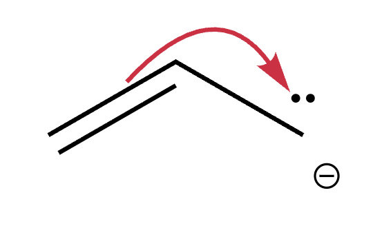 Curved arrow drawn with tail at the destination atom and head at the lone pair, reversed direction