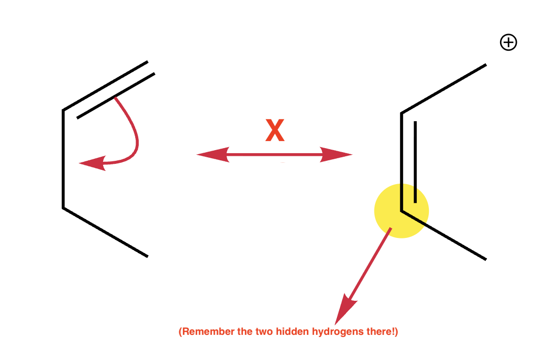 Carbon drawn with 5 bonds, octet exceeded, invalid resonance structure