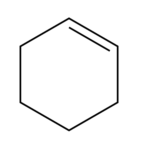 Cyclohexene — six-membered ring with one C=C double bond between two adjacent ring carbons