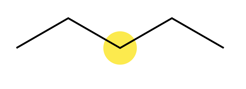 Pentane chain with the middle (third) carbon circled or marked