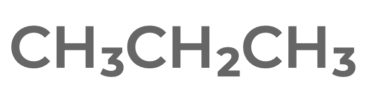 Propane expanded structural formula written as CH3-CH2-CH3 in text form